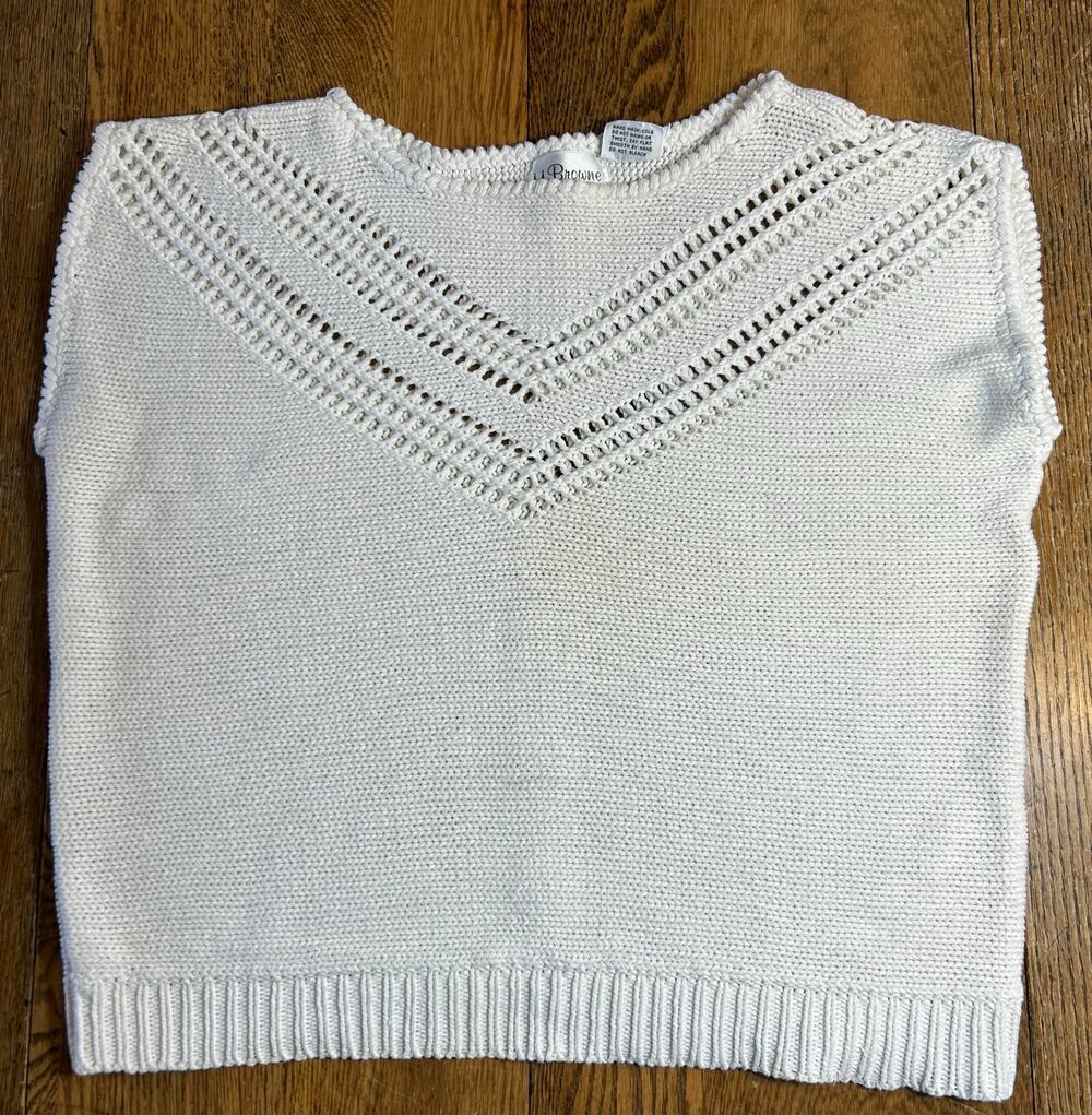 Vintage J J Brown Cotton Ramie Sweater Vest Ivory Sz L Runs Small 80’s